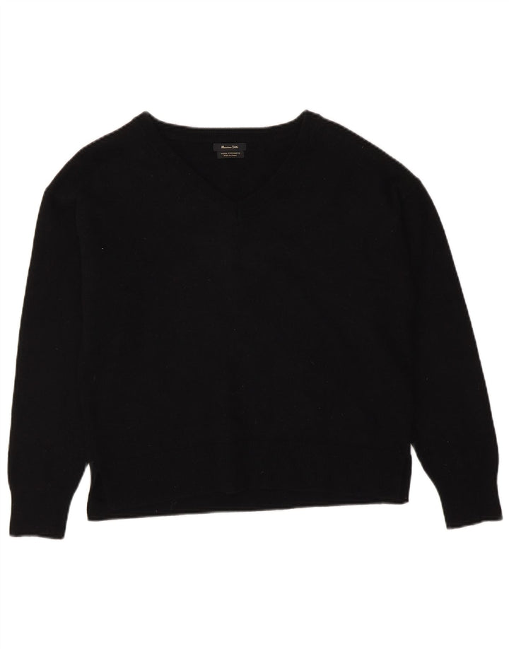 Pulover cu decolteu în V Massimo Dutti pentru femei UK 14 Lână neagră medie