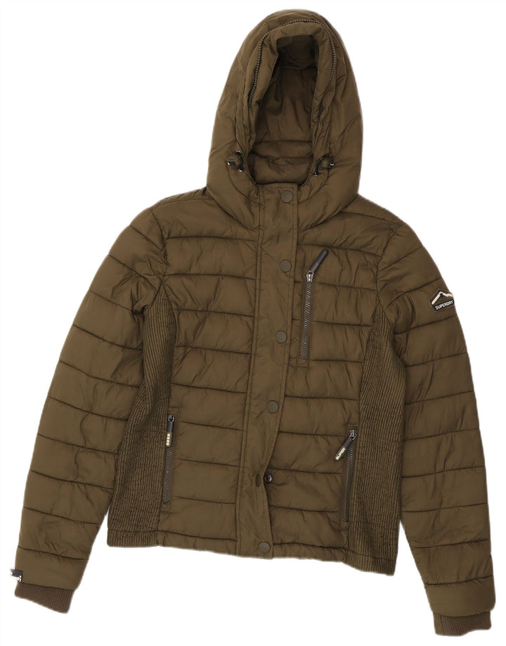 SUPERDRY Jachetă căptușită cu glugă pentru femei UK 16, nailon mare kaki