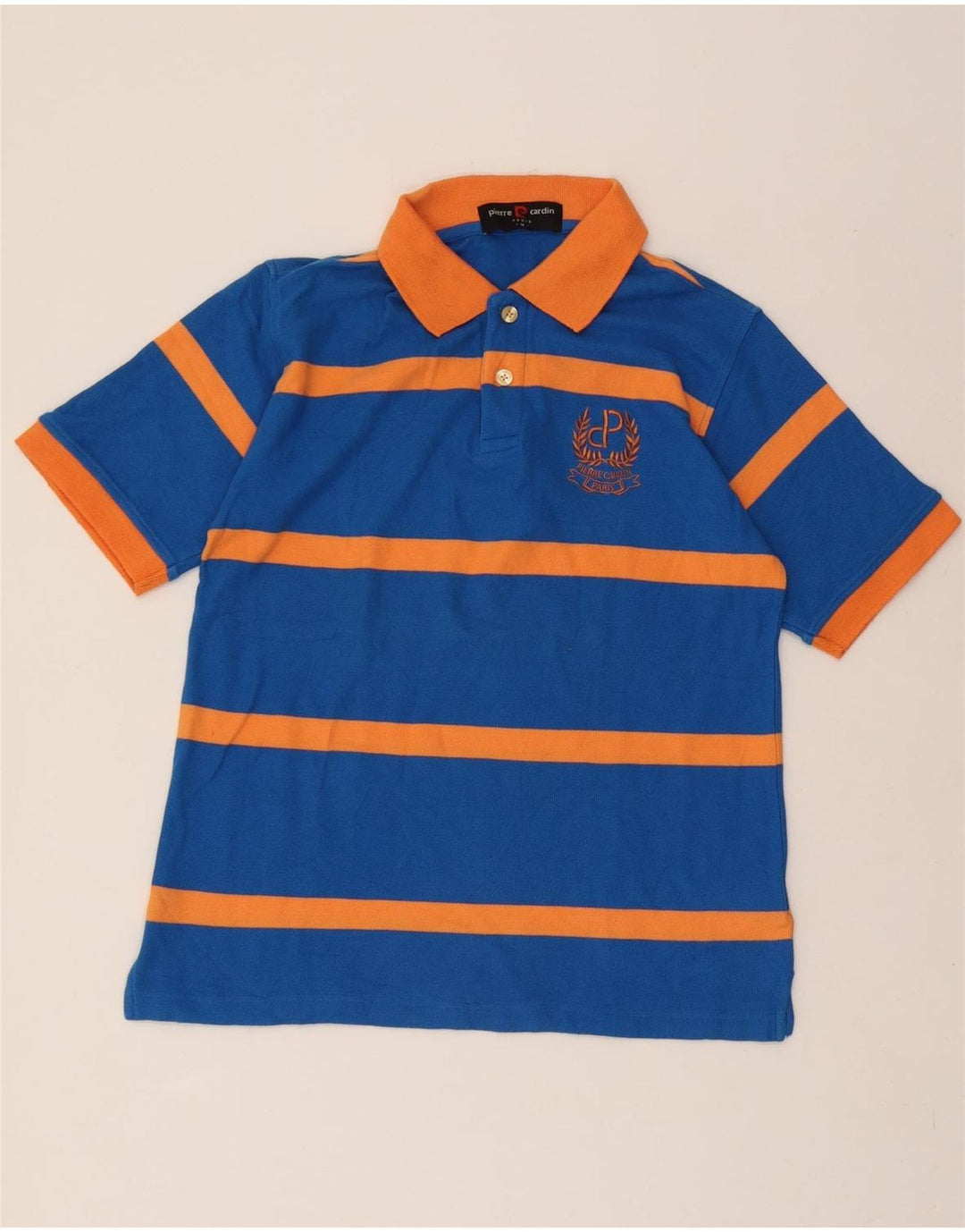 PIERRE CARDIN Mens Polo Shirt Medium Blue Striped Vintage Pierre Cardin and Second-Hand Pierre Cardin from Messina Hembry 