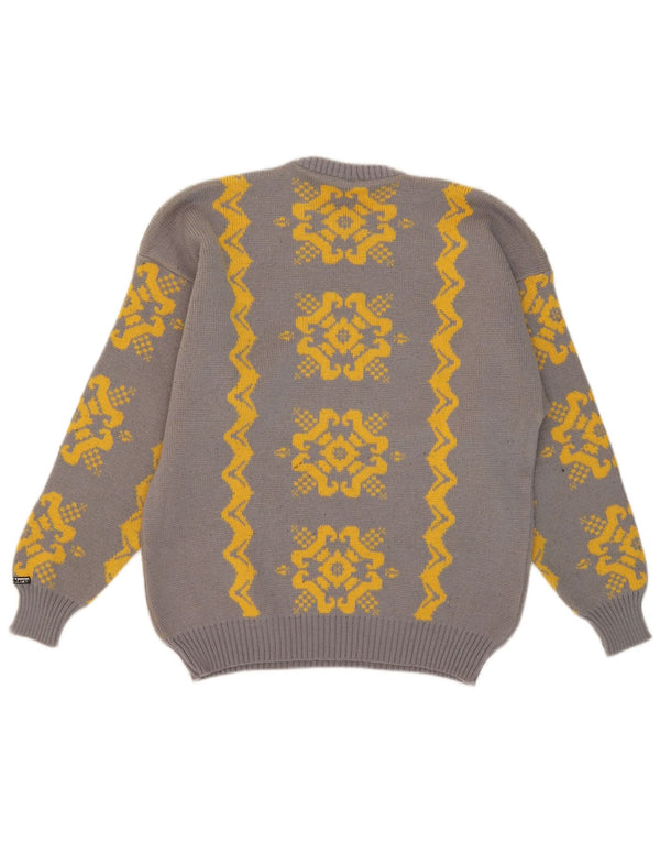 Pulover vintage pentru bărbați cu gât roșu IT 54 XL gri din lână Fair Isle