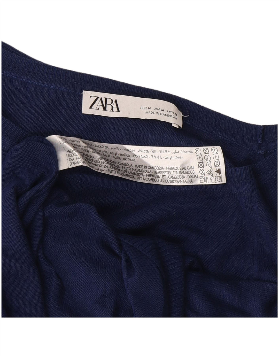 Pulover pentru femeie Zara cu gât de barcă UK 14 Medium Bleumarin Viscoză
