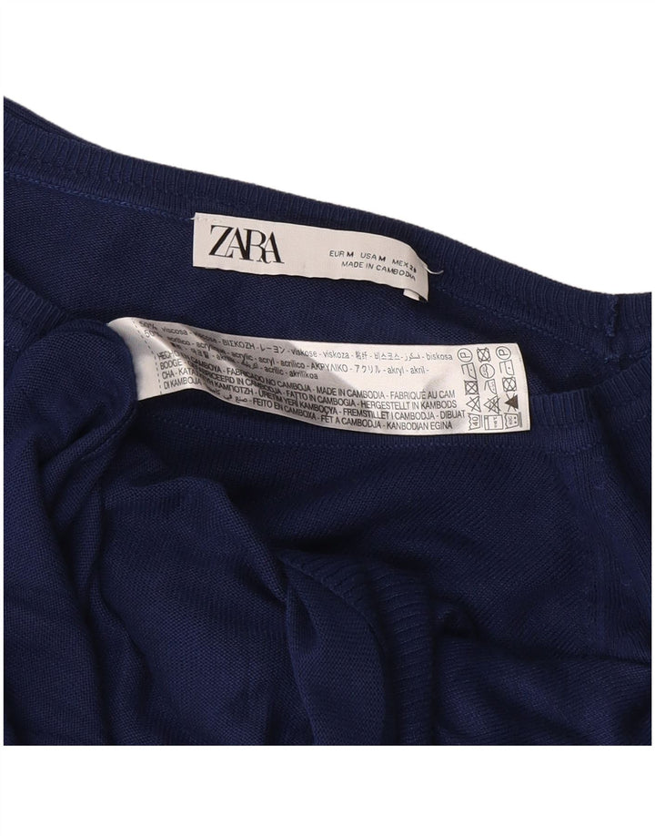 Pulover pentru femeie Zara cu gât de barcă UK 14 Medium Bleumarin Viscoză