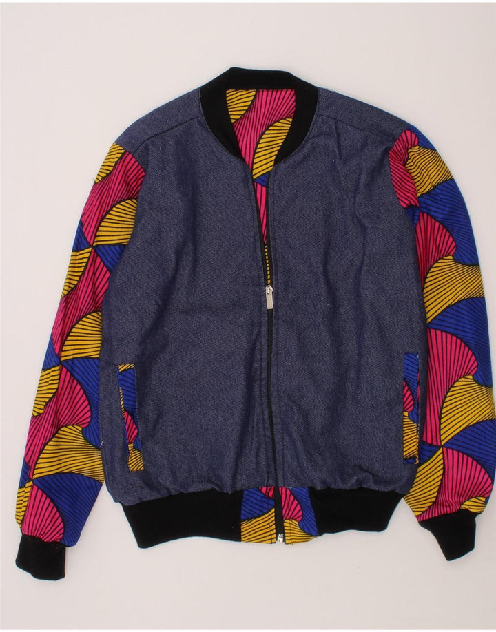 VINTAGE Girls Abstract Pattern Bomber Jacket 10-11 Years Navy Blue