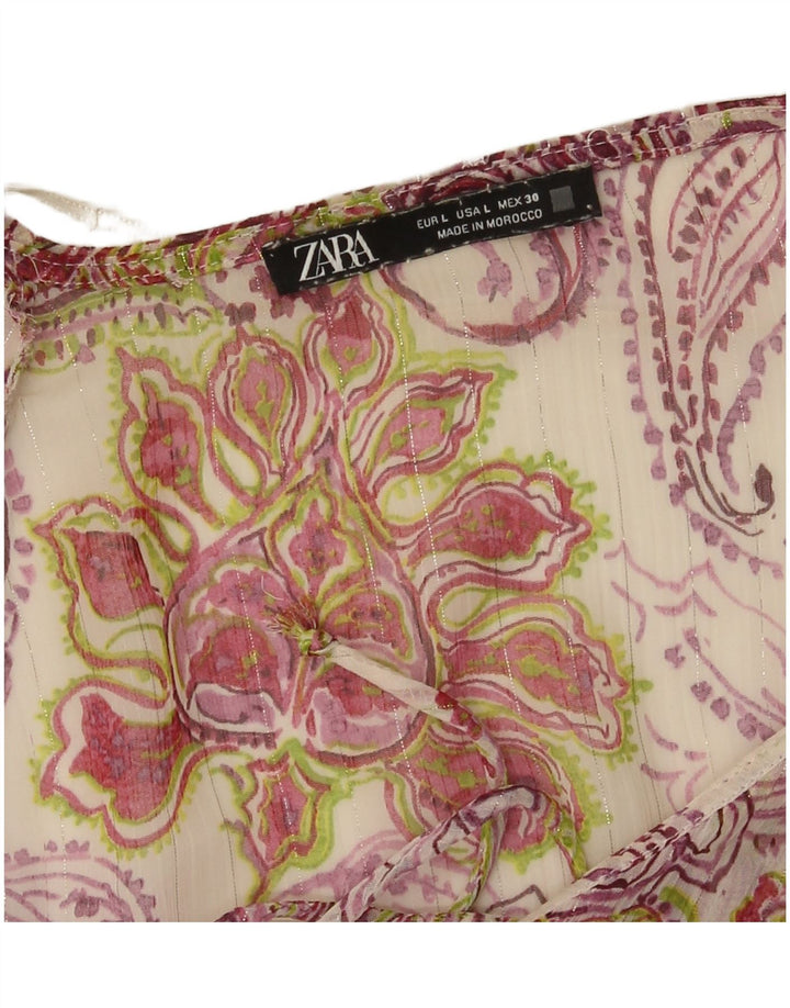 Bluză pentru femei Zara, cu volane în față, UK 14, mare, multicoloră, florală