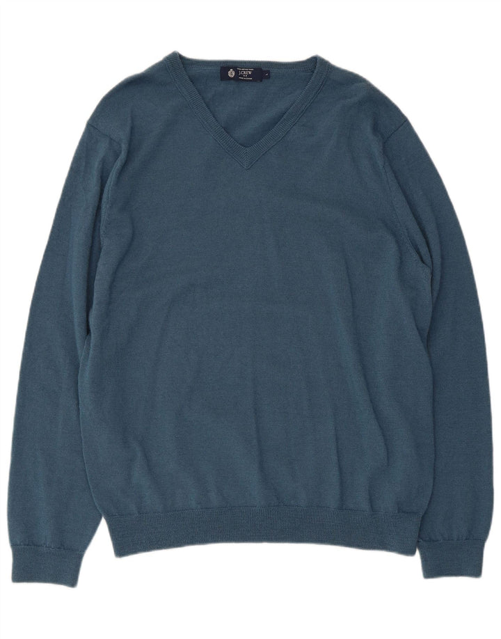 J. Crew Pulover cu decolteu în V pentru bărbați din lână merinos albastră mare