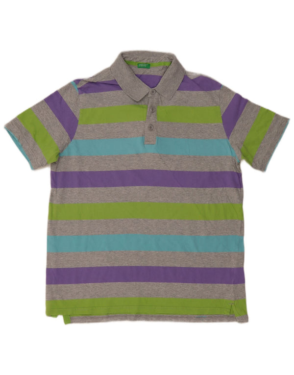 BENETTON tricou polo pentru bărbați 2XL bumbac cu dungi gri