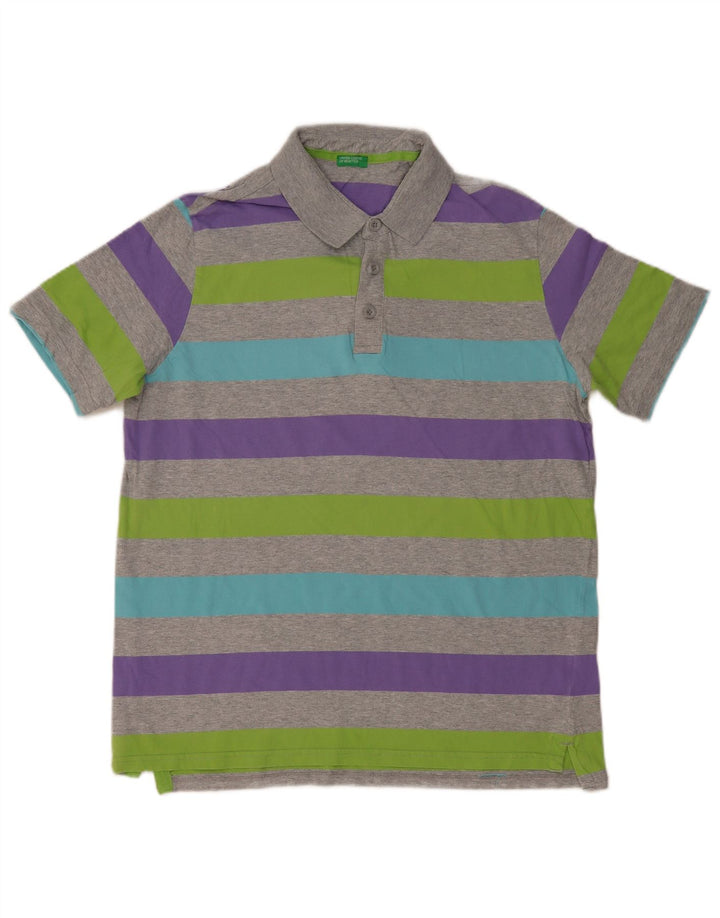 BENETTON tricou polo pentru bărbați 2XL bumbac cu dungi gri