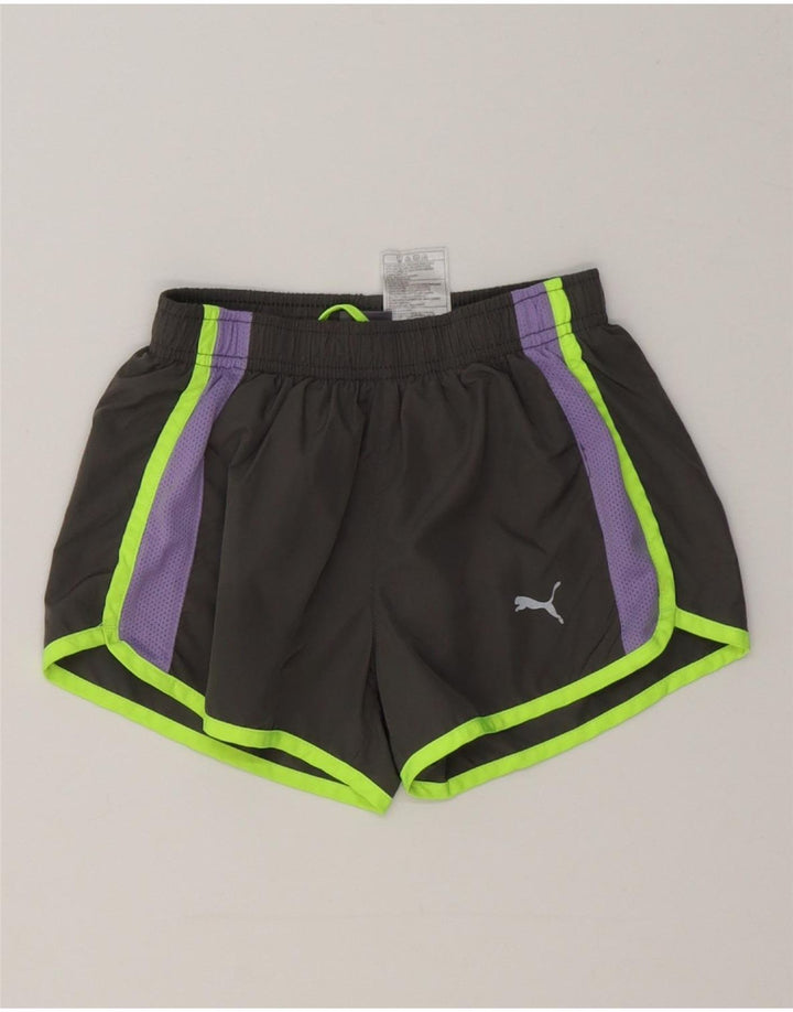 Pantaloni scurti sport Puma pentru fete 6-7 ani mici, gri, poliester color bloc