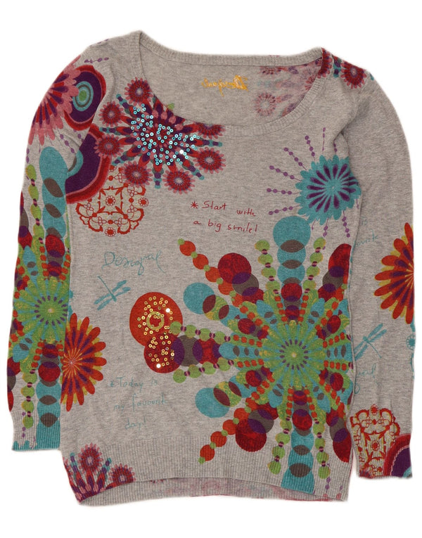 Pulover Desigual pentru femei, cu grafică, cu gât de barcă, UK 10, mic, gri, floral