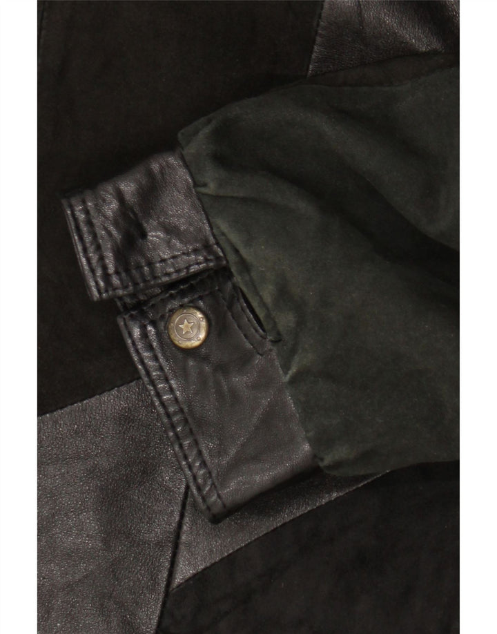 Jachetă din piele vintage pentru femei UK 20 2XL negru mozaic retro