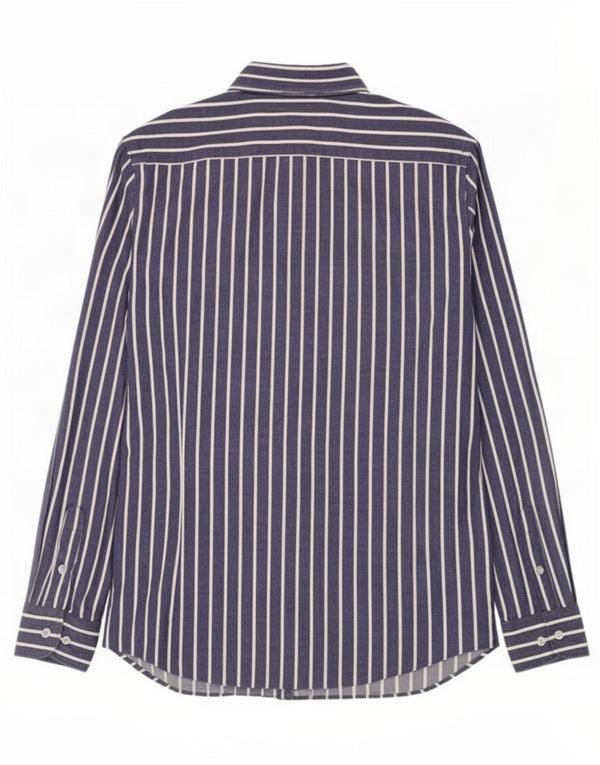 Massimo Dutti Mens Shirt Large Navy Blue Pinstripe Cotton