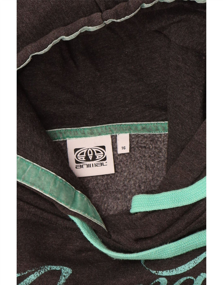 ANIMAL Womens Graphic Hoodie Jumper UK 16 Large  Grey Cotton