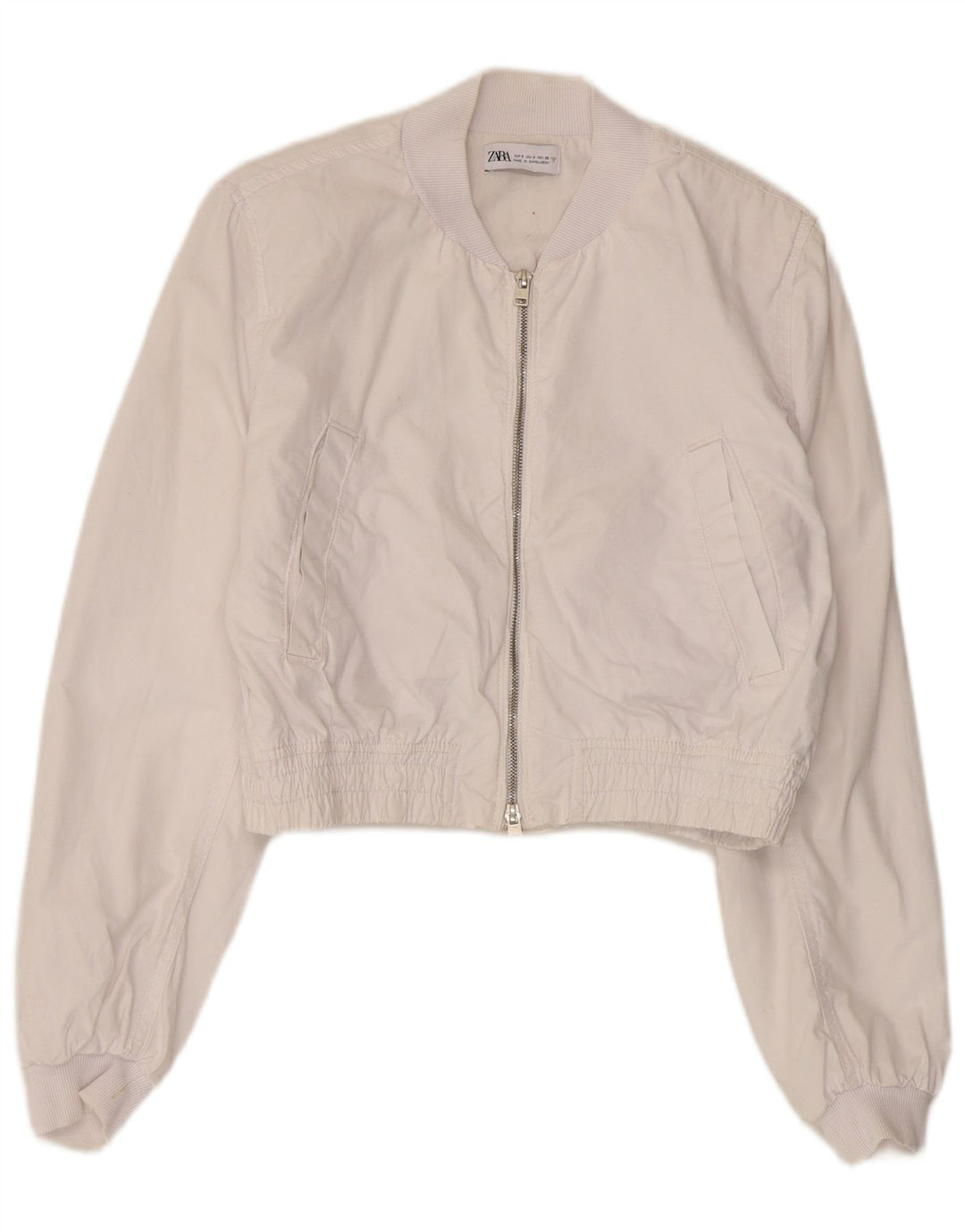 Bomber supradimensionat pentru femei Zara UK 10, bumbac alb mic