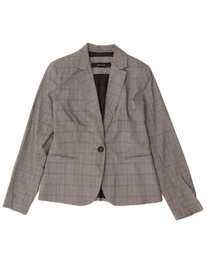 Blazer pentru femei Zara cu 1 nasture EU 36 XS Poliester picior de găină gri