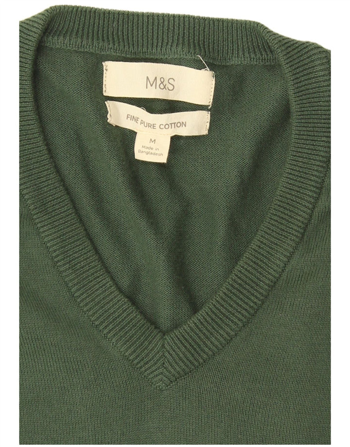 Pulover pentru bărbați Marks & Spencer, cu decolteu în V, din bumbac verde mediu