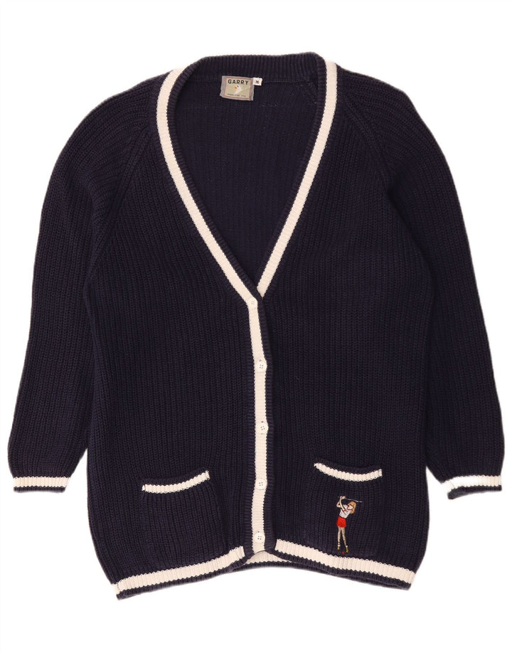 Pulover cardigan supradimensionat pentru femei vintage UK 14, bumbac mediu albastru bleumarin