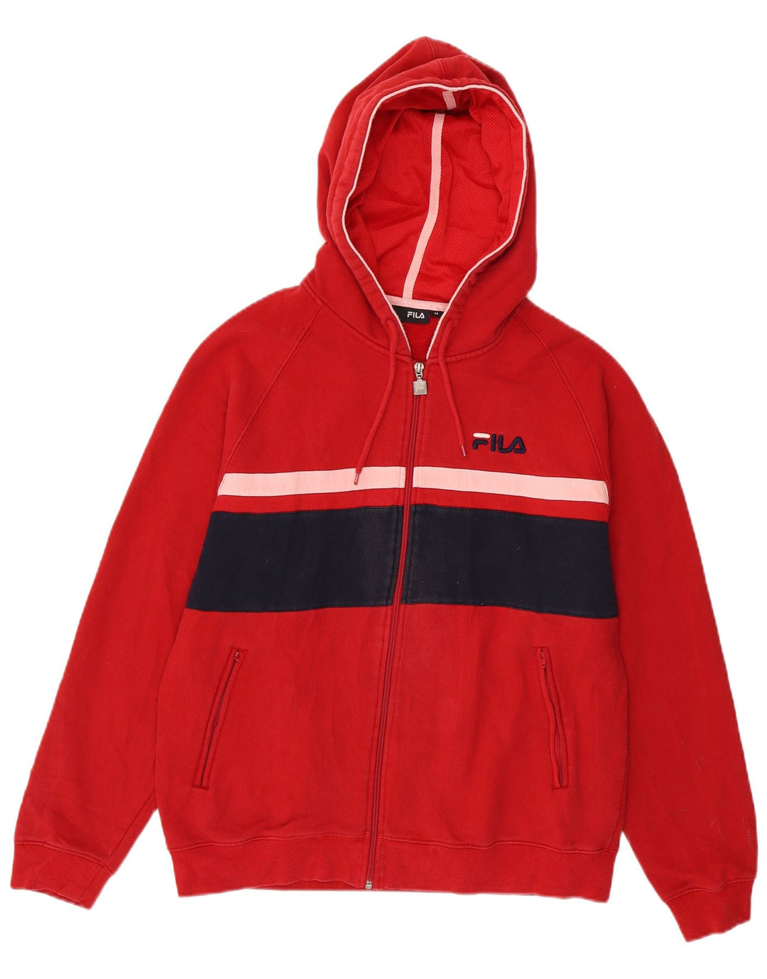 Pulover Fila pentru bărbați, cu fermoar, bumbac color bloc, roșu mediu