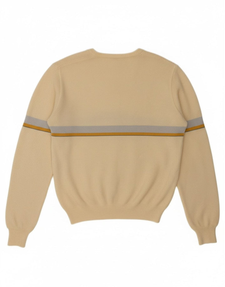 VINTAGE Womens V-Neck Jumper Sweater UK 12 Medium Beige Wool