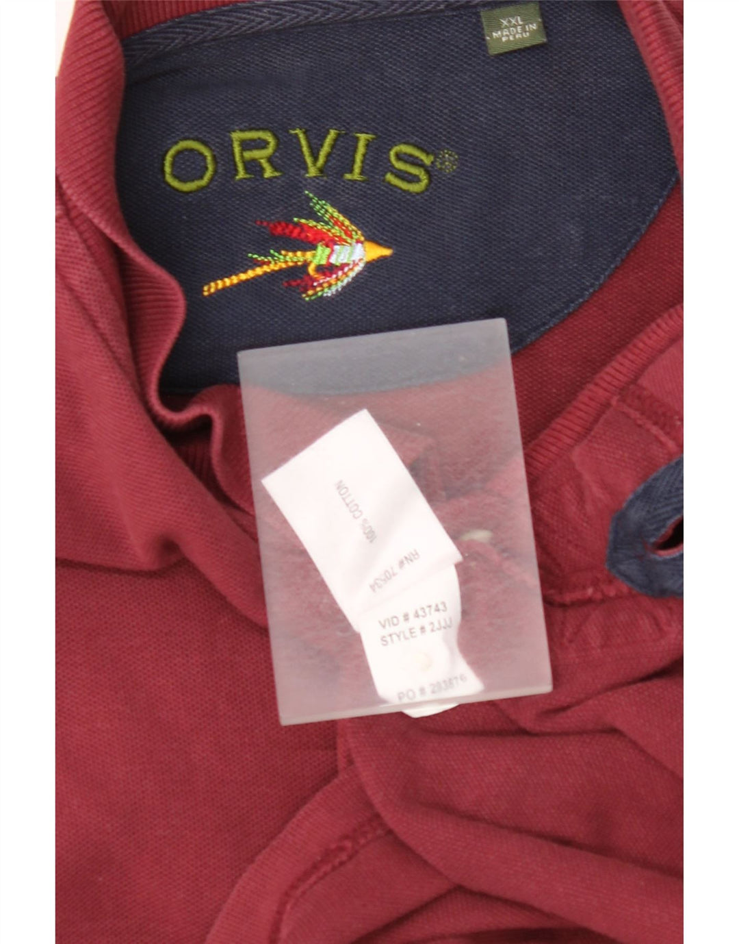 ORVIS Tricou polo cu mânecă lungă pentru bărbați 2XL bumbac burgundă