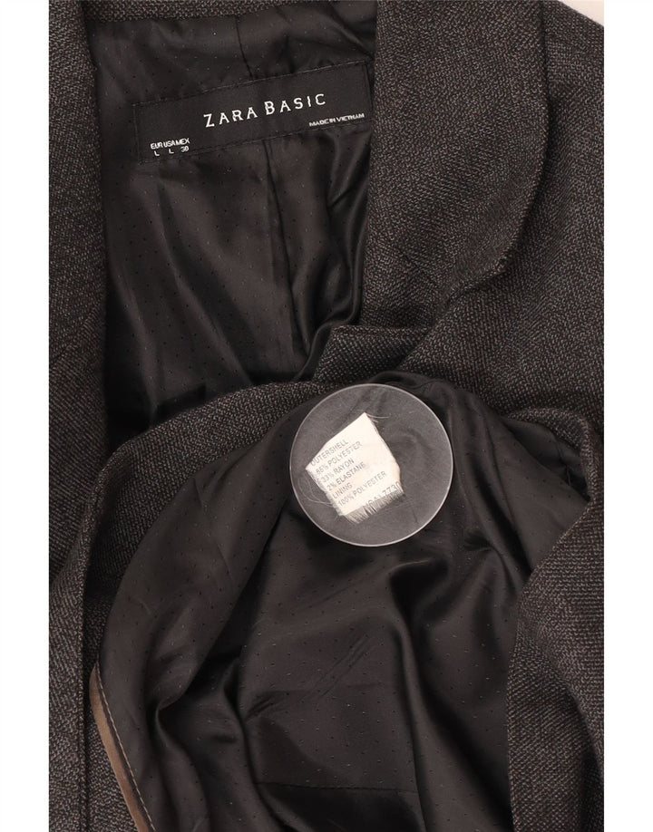 Sacou blazer pentru femei Zara, cu 1 nasture, UK 14, mare, gri, poliester Clasic