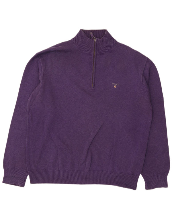 Pulover pentru bărbați Gant, cu fermoar și gât, bumbac XL violet