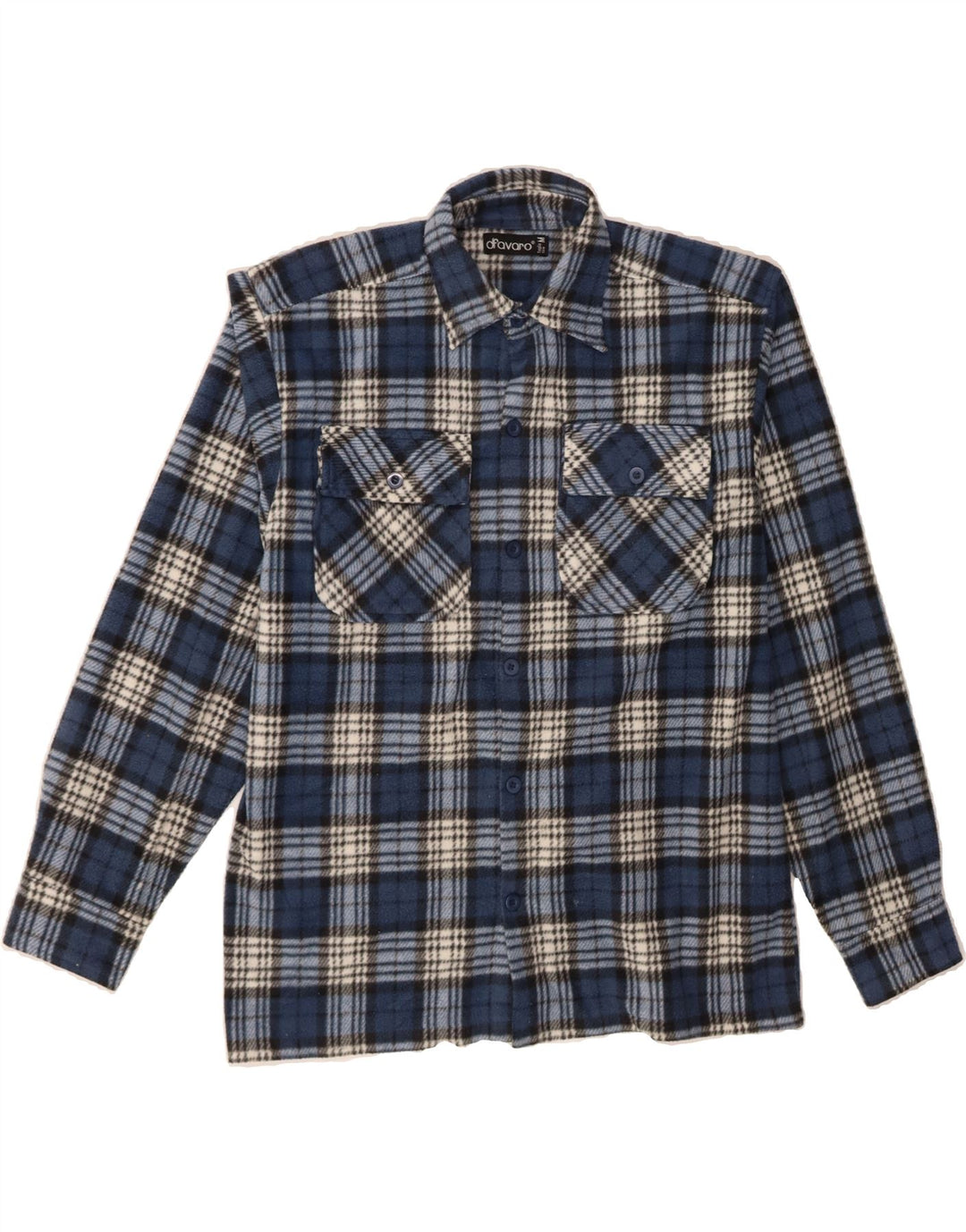 VINTAGE Mens Fleece Shirt Medium Blue Check Polyester Vintage Vintage and Second-Hand Vintage from Messina Hembry 