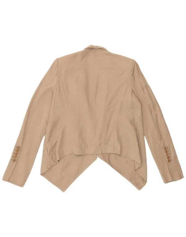 BCBGMAXAZRIA Jachetă Blazer deschisă asimetrică pentru femei UK 6 XS Bej Rayon
