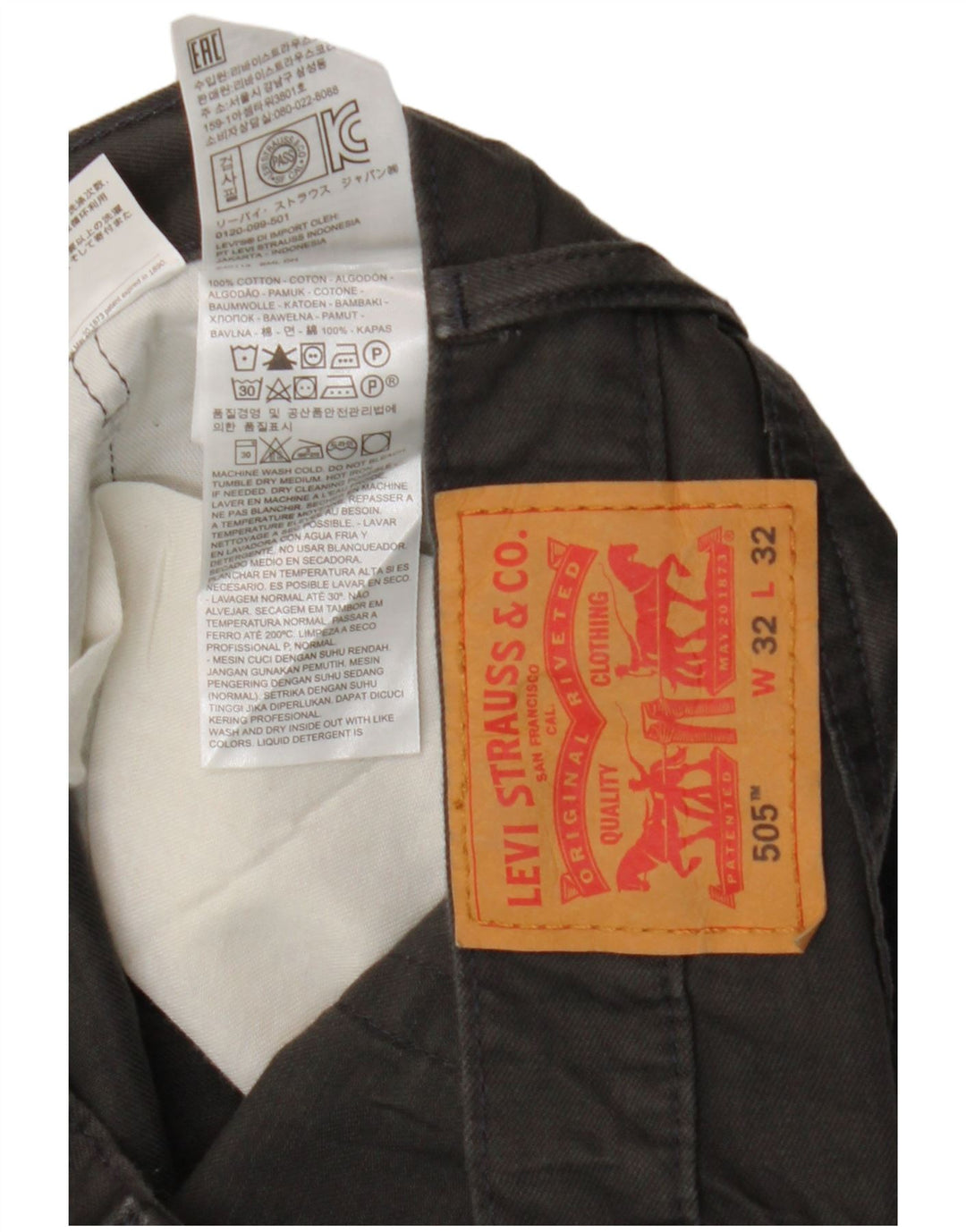 Pantaloni casual 505 drepti pentru bărbați LEVI'S L32 L32 bumbac gri