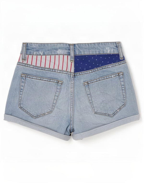 Pantaloni scurți din denim grafic Topshop pentru femei XS W25 Blue Colorblock