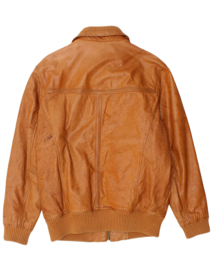 HEINE Mens Leather Jacket UK 36 Small Beige Leather