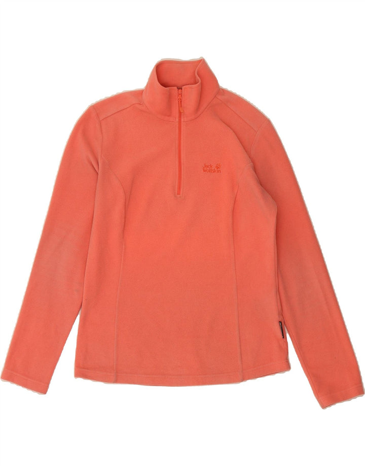 JACK WOLFSKIN Womens Zip Neck Fleece Jumper UK 12 Medium Orange Polyester Vintage Jack Wolfskin and Second-Hand Jack Wolfskin from Messina Hembry 