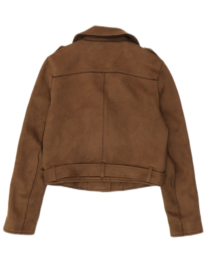 Jachetă de motociclist crop pentru femei Zara UK 6 XS maro