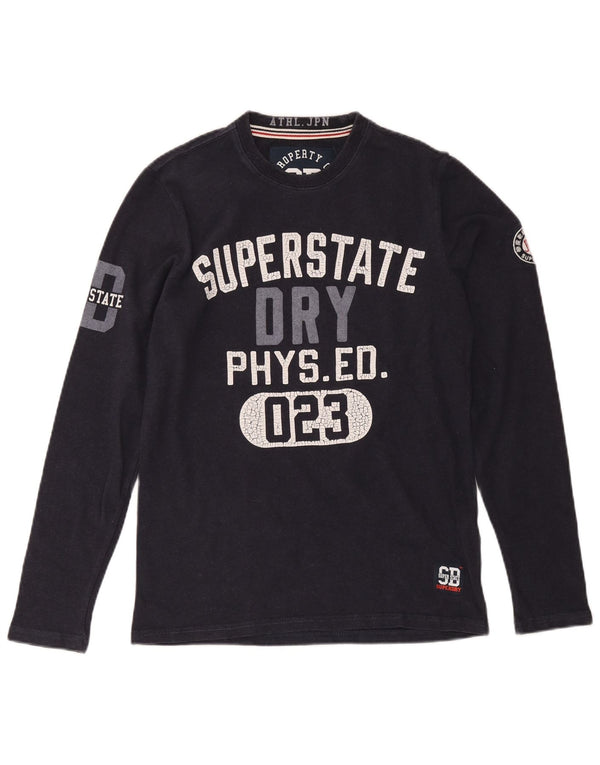 Top grafic pentru bărbați Superdry cu mânecă lungă din bumbac, albastru bleumarin
