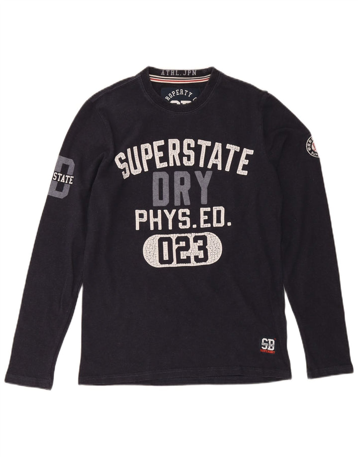 Top grafic pentru bărbați Superdry cu mânecă lungă din bumbac, albastru bleumarin