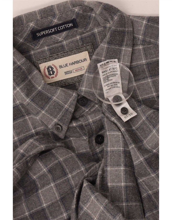 Cămașă din flanel pentru bărbați Marks & Spencer, bumbac cu carouri, gri mediu