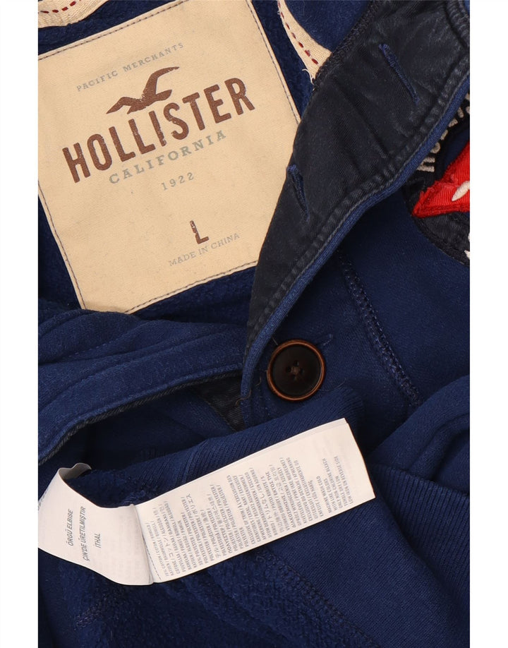Pulover pentru bărbați Hollister cu gât cu nasturi, mare, albastru, bumbac