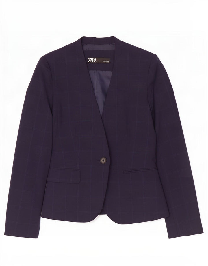 Jachetă Blazer Femei Zara 1 Buton EU 38 Mic Bleumarin Check