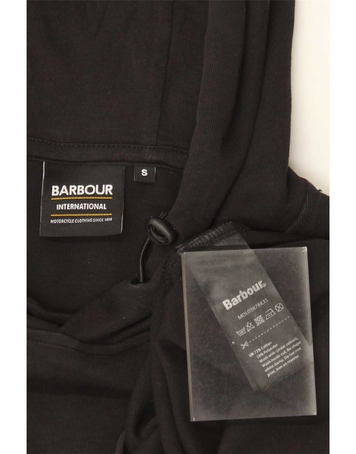 Pulover Barbour pentru bărbați cu capota cu grafică, bumbac mic, negru