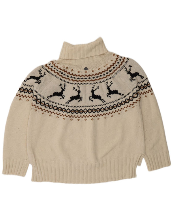 Pulover Barbour pentru femei cu gât rulat, UK 16, lână Fair Isle, albă, mare