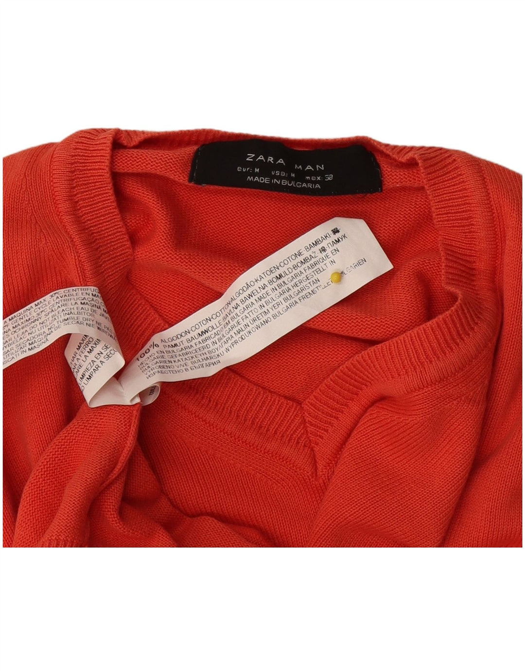 Pulover pentru bărbați Zara, cu decolteu în V, bumbac roșu mediu