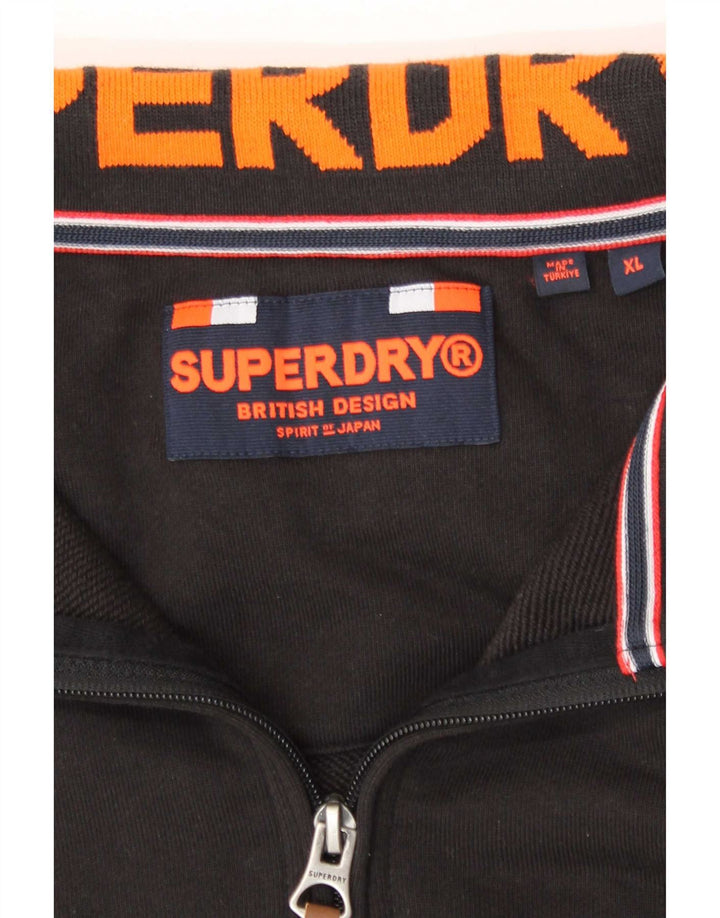 Pulover Superdry pentru bărbați, cu fermoar și gât, bumbac negru XL