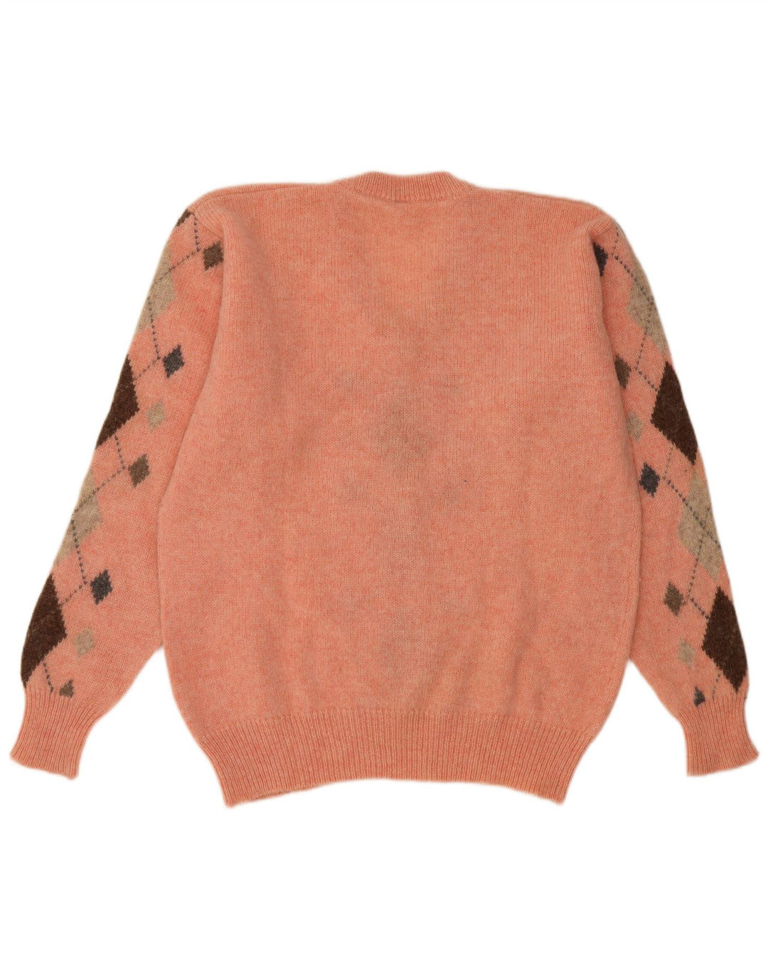 Pulover vintage pentru bărbați cu decolteu în V, mare, portocaliu Argyle/Diamond