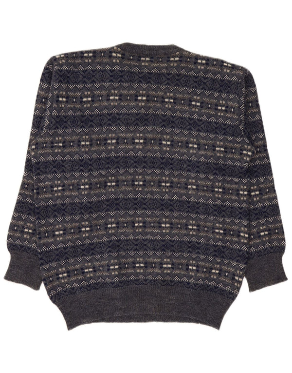 Silvy Mens Crew Neck Jumper Sweater IT 50 Medium Navy Blue Fair Isle