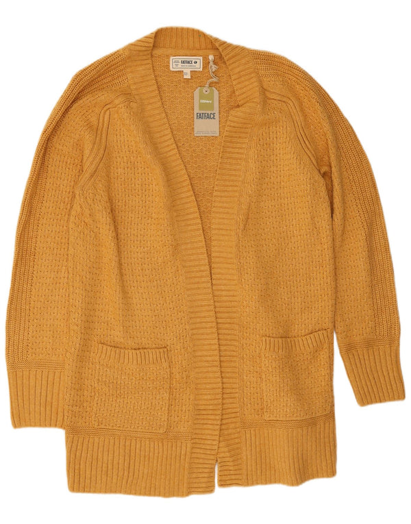 Pulover cardigan deschis pentru femei Fat Face UK 12 Viscoză galbenă medie