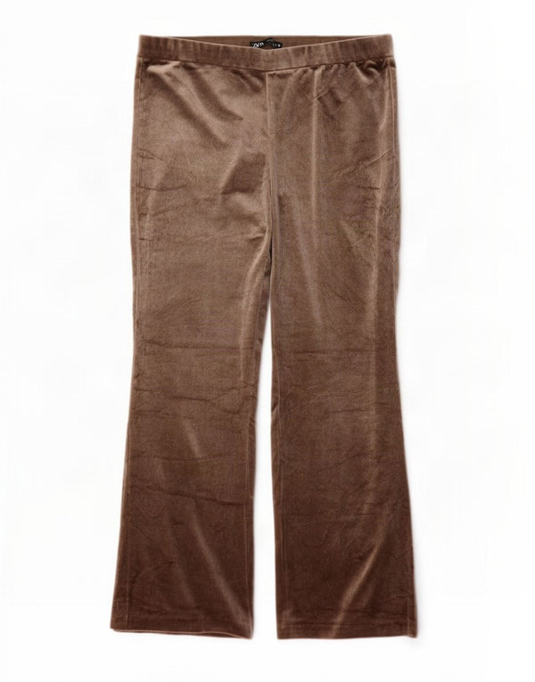 Pantaloni de trening pentru femei Flare din velur Zara UK 20 2XL Maro Poliester