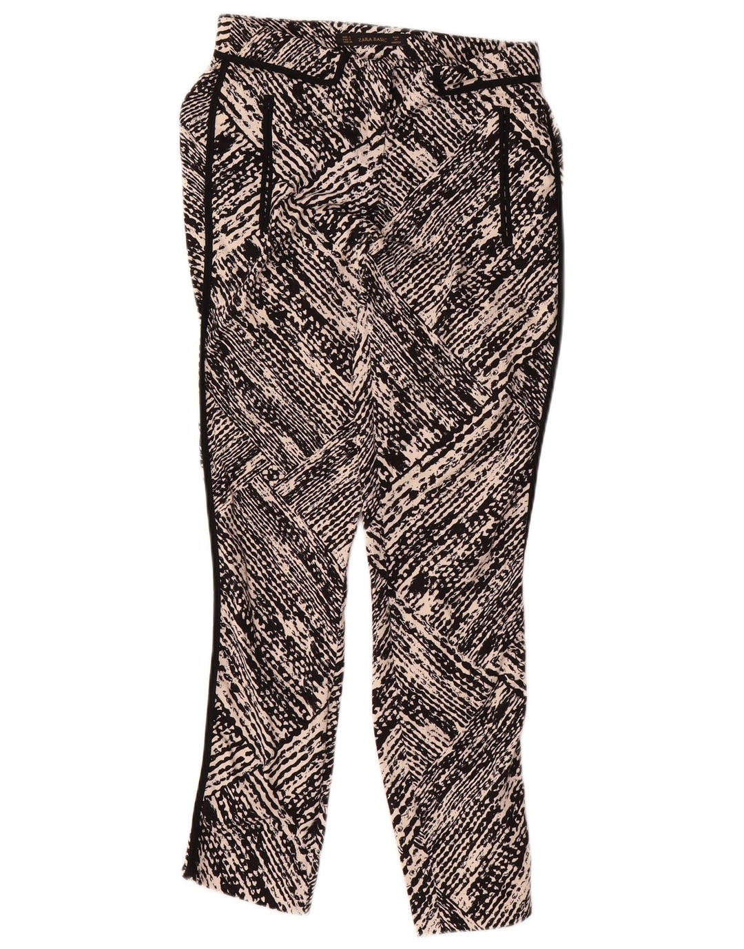 Pantaloni casual slim pentru femei Zara, cu model abstract, Mici L26 L27 Negri