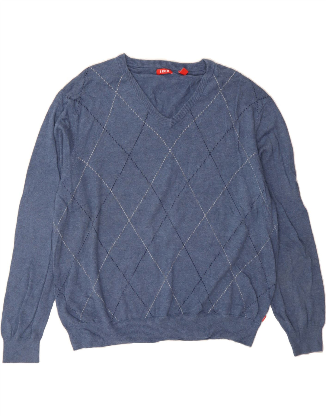 IZOD Pulover cu decolteu în V pentru bărbați, 2XL, albastru, bumbac Argyle/Diamond