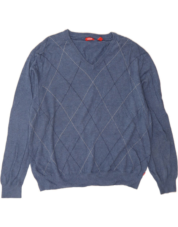 IZOD Pulover cu decolteu în V pentru bărbați, 2XL, albastru, bumbac Argyle/Diamond