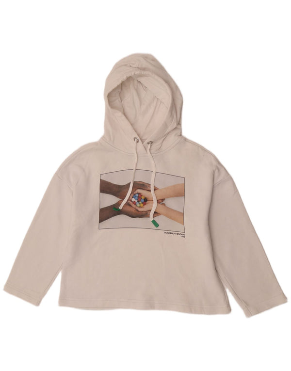 Pulover Benetton pentru damă, cu grafic supradimensionat, bumbac, alb, UK 10