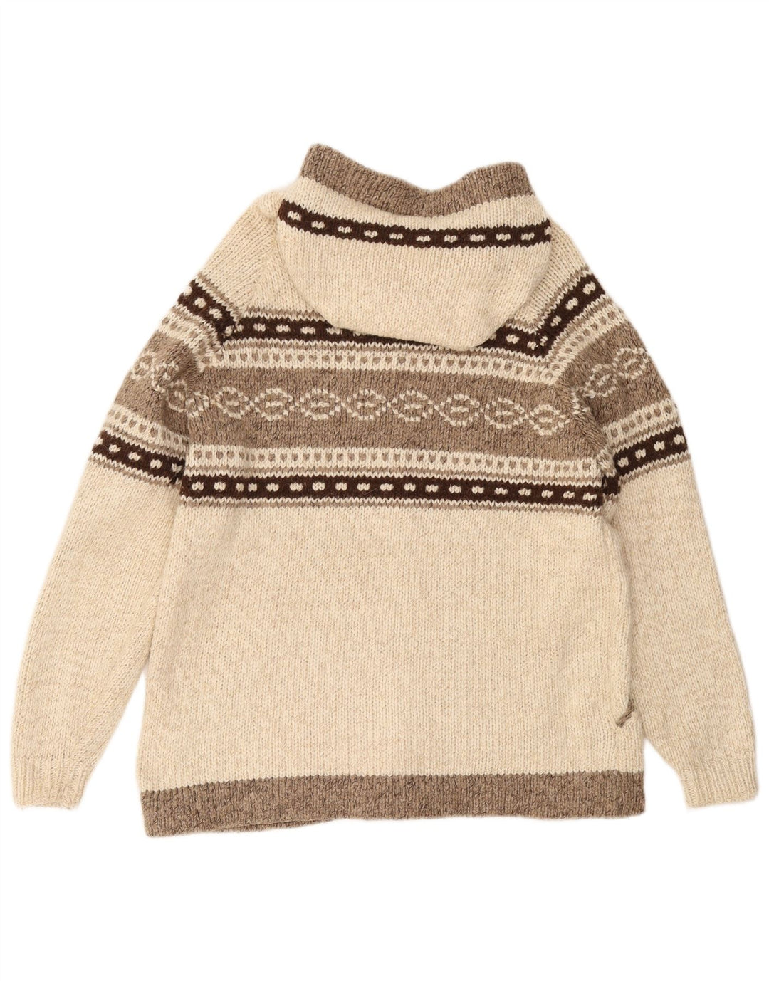 VINTAGE Pulover cardigan cu glugă pentru bărbați, mediu alb deschis Fair Isle